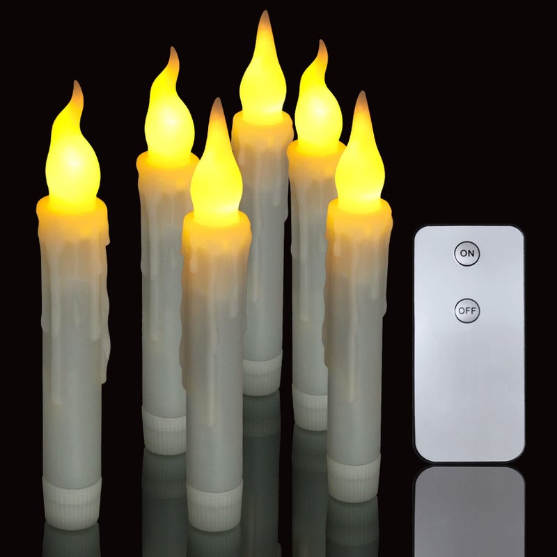 PChero 6pcs LED Taper Candles with Remote Control, Battery Operated Flameless Flickering Floating Candlesticks, Dripless Handheld Tapered Candles for Home Party Classroom Church Decorations - Image 1